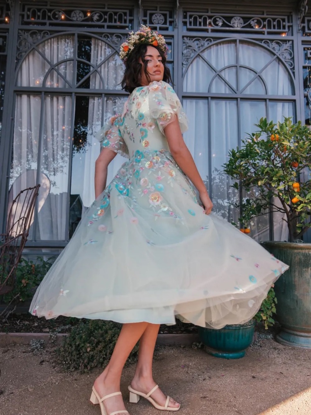 New JessaKae Evangeline tulle sequin midi dress in teal - Picture 5 of 9